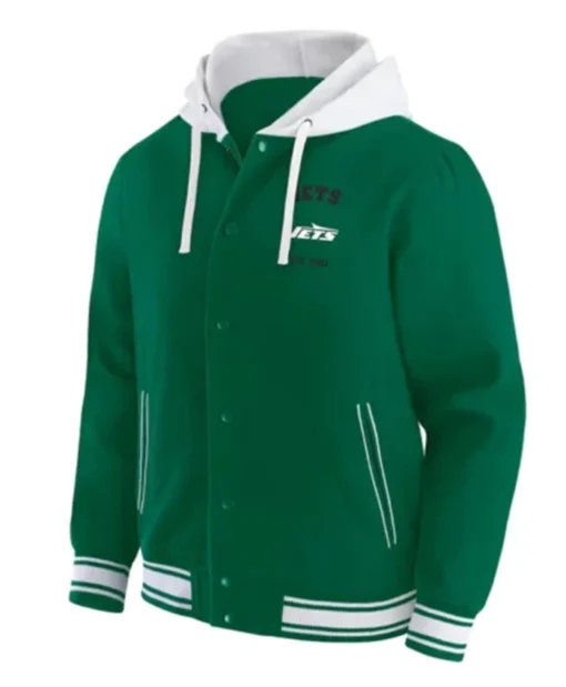 New York Jets Green Cotton Hooded Varsity Jacket