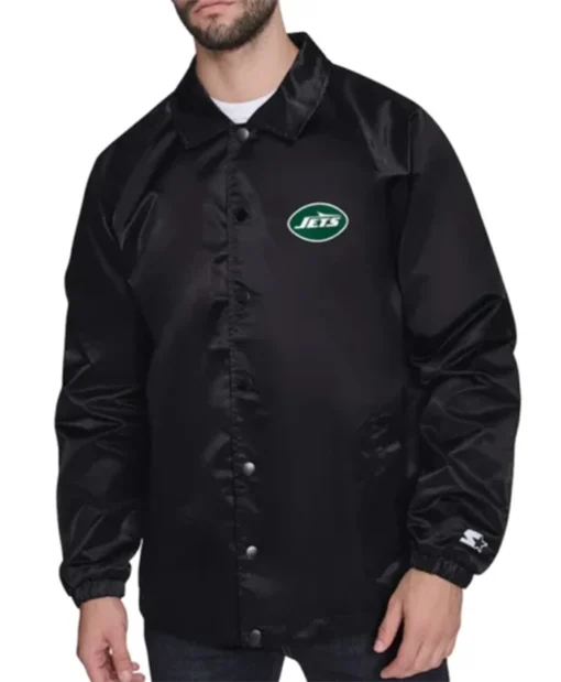 New York Jets Retro Logo Coaches Black Jacket