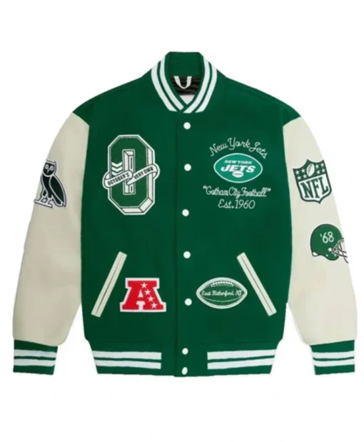 OVO NY Jets Green And OFF-White Varsity Jacket