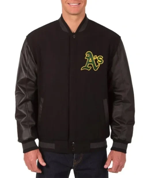 Oakland Athletics Black Letterman Varsity Jacket