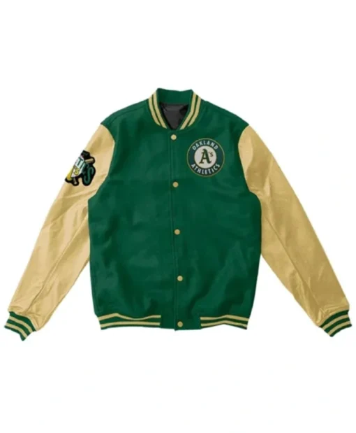 Oakland Athletics Green And Beige Letterman Varsity Jacket