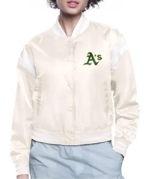 Oakland Athletics Printed Logo Cream Varsity Jacket