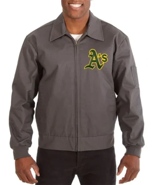 Oakland Athletics Workwear Grey Bomber Jacket