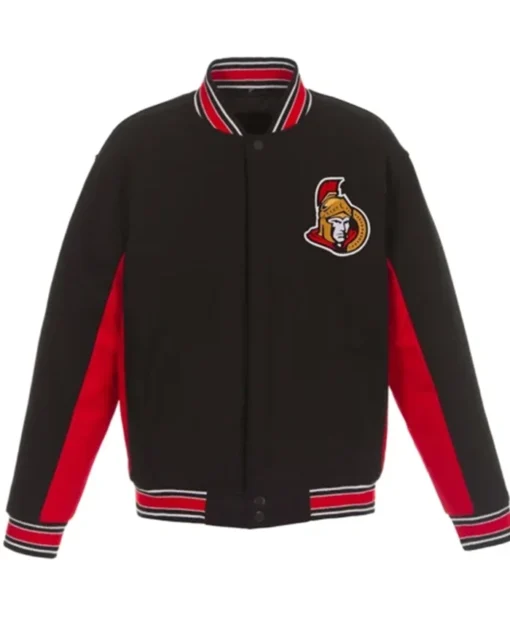 Ottawa Senators Accent Black And Red Poly-Twill Varsity Jacket