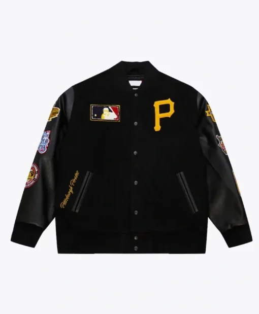 Pittsburgh Pirates Black Out Vintage Logo Black Varsity Jacket