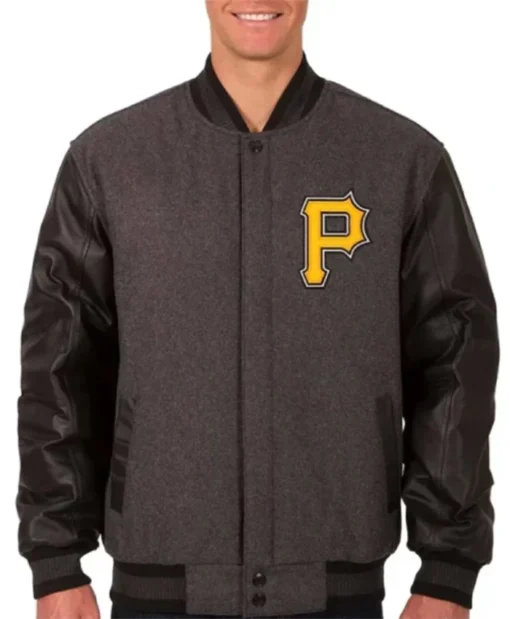 Pittsburgh Pirates Charcoal And Black Letterman Varsity Jacket