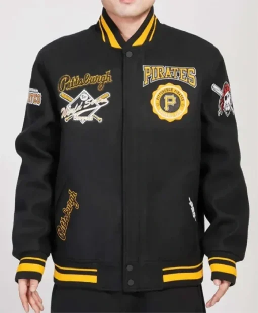 Pittsburgh Pirates Crest Emblem Black Varsity Jacket