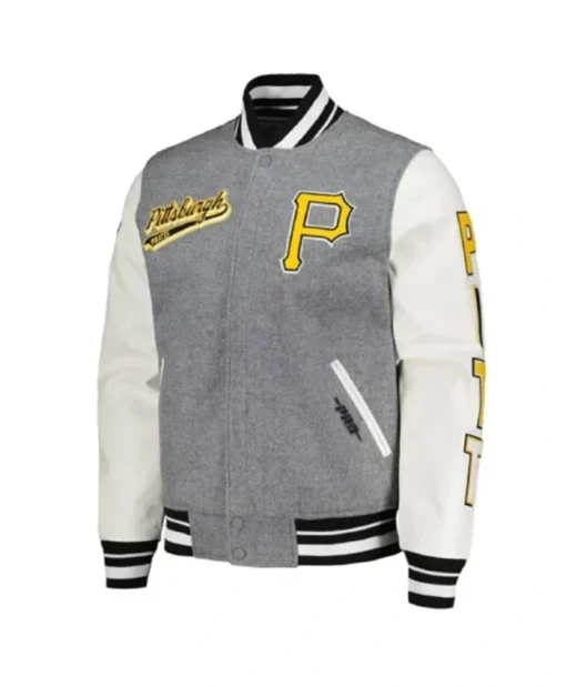 Pittsburgh Pirates Heather Grey And White Varsity Jacket