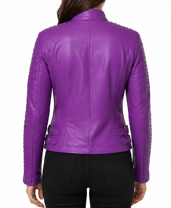 Purple Brando Biker Leather Jacket For Women