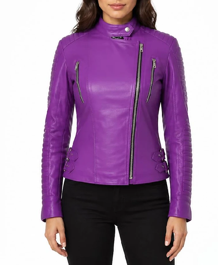 Purple Brando Biker Leather Jacket For Womens