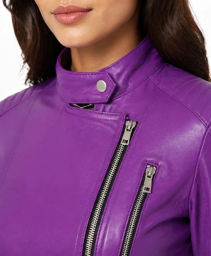 Purple Brando Biker Leather Jacket Women