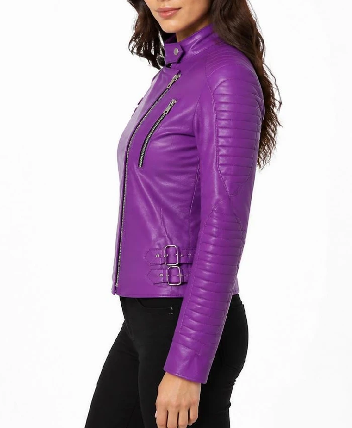 Purple Brando Biker Leather Jacket Womens