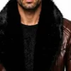Retro Aviator Brown Leather Black Fur Jacket For Mens