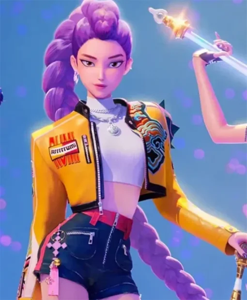 Rumi KPop Demon Hunters Yellow Leather Jacket