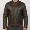 Men Brown Distressed Leather Motorcycle Biker Jacket