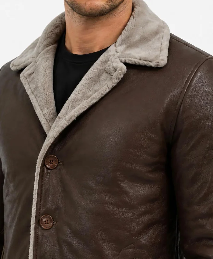 Slim-Fit Brown Leather Jacket with Fur Men