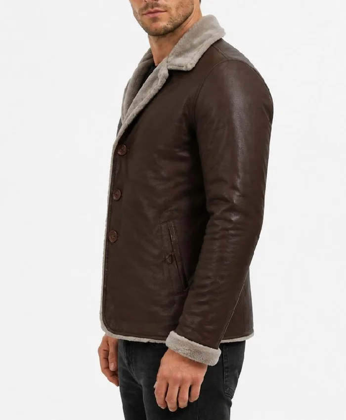 Slim-Fit Brown Leather Jacket with Fur Mens