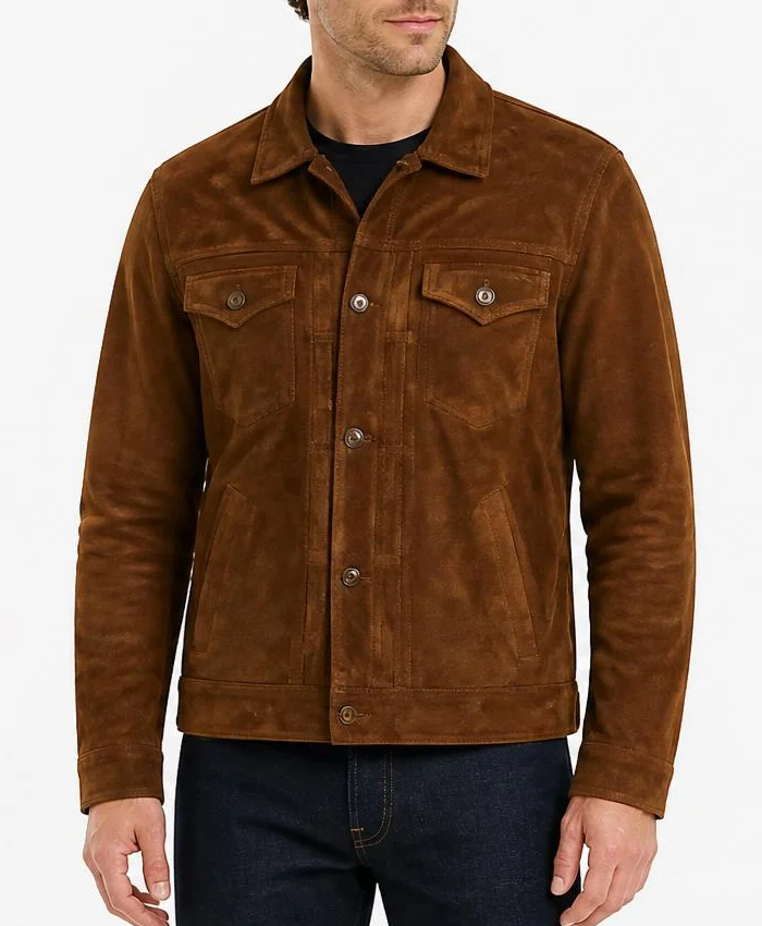 Slim-Fit Brown Suede Leather Jacket For Men