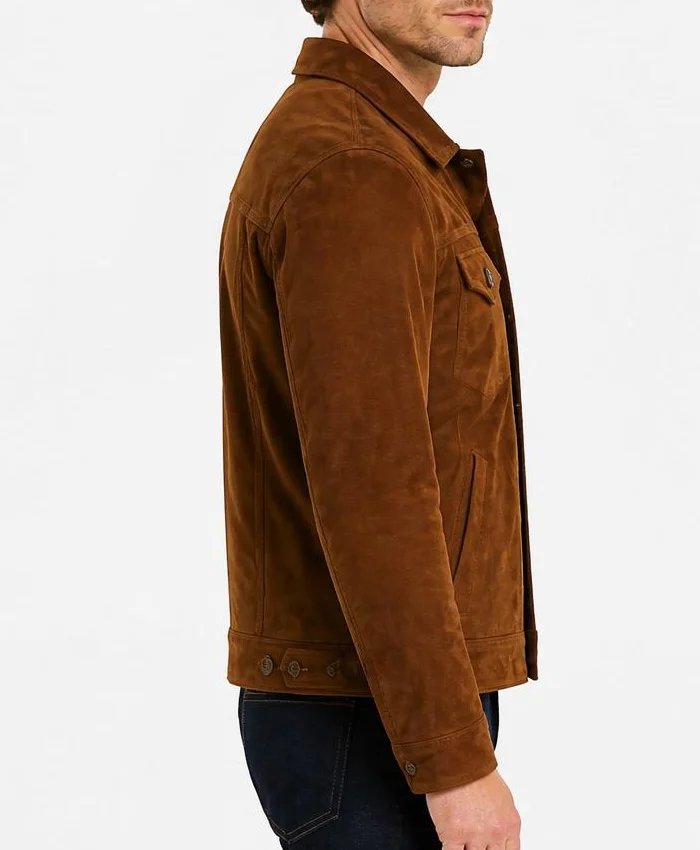 Slim-Fit Brown Suede Leather Jacket Men