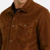 Slim-Fit Brown Suede Leather Jacket Mens