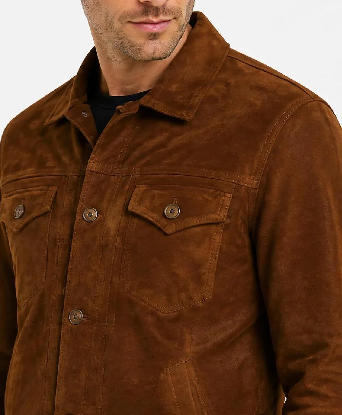 Slim-Fit Brown Suede Leather Jacket Mens