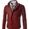Slim Fit Casual Maroon Leather Jacket