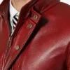 Slim Fit Casual Maroon Leather Jacket For Mens