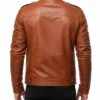 Slim Fit Leather Biker Tan Brown Jacket For Men