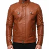Slim Fit Leather Biker Tan Brown Jacket For Mens