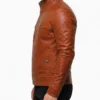 Slim Fit Leather Biker Tan Brown Jacket Mens