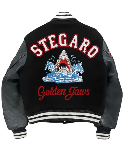 Stegaro Golden Jaws Black Letterman Varsity Jacket