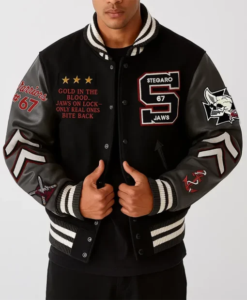 Stegaro Golden Jaws Black Varsity Jacket