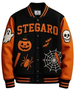 Stegaro Halloween Black And Orange Varsity Jacket