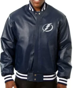 Tampa Bay Lightning Navy Leather Varsity Jacket