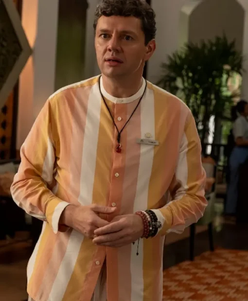 The White Lotus S03 Christian Friedel Striped Orange Shirt