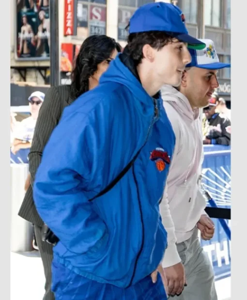Timothée Chalamet NY Knicks Hooded Blue Jacket