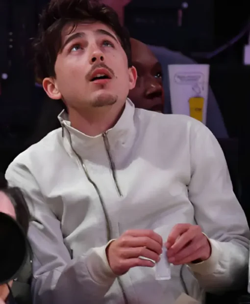Timothee Chalamet Zip-Up Leather White Jacket