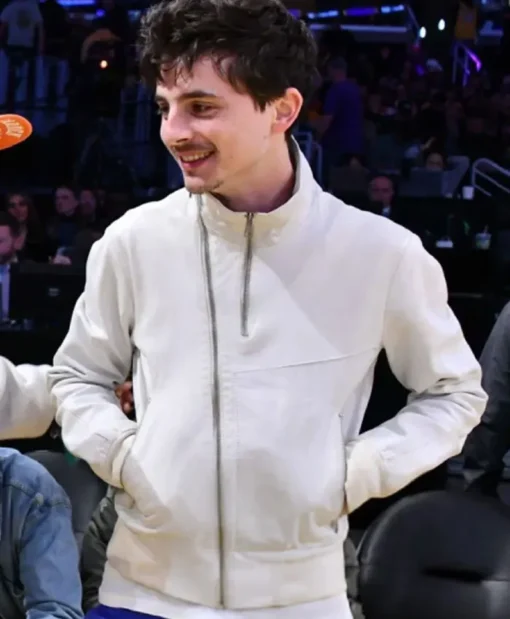 Timothee Chalamet Zip-Up White Leather Jacket