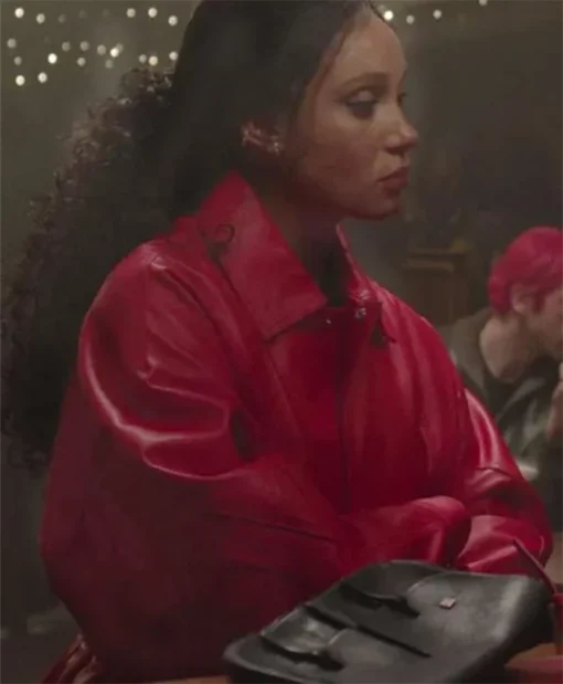 Too Much 2025 Adwoa Aboah Red Leather Jacket
