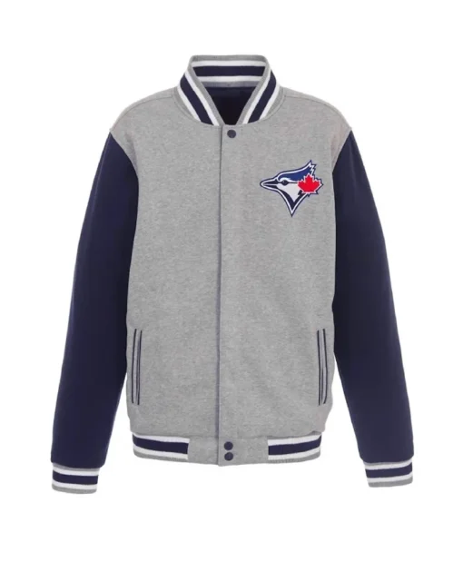 Toronto Blue Jays Grey And Navy Blue Varsity Jacket