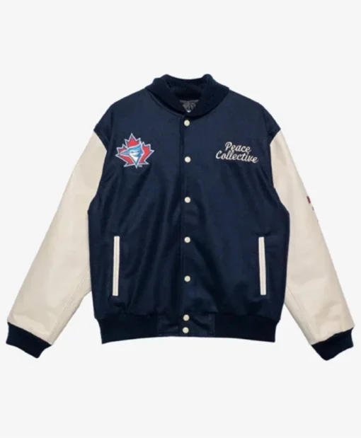 Toronto Blue Jays Patch Navy Blue And Cream Varsity Jacket
