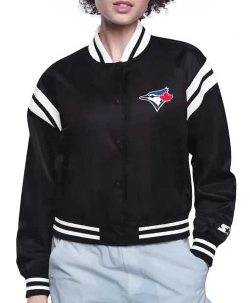 Toronto Blue Jays Printed Logo Black Varsity Jacket