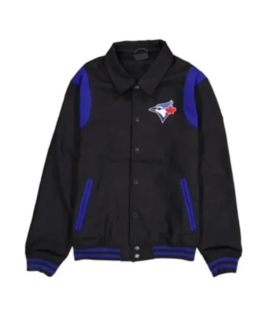 Toronto Blue Jays Sport Night Teddy Black And Blue Varsity Jacket