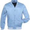 Unisex Sky Blue Satin Varsity Jacket