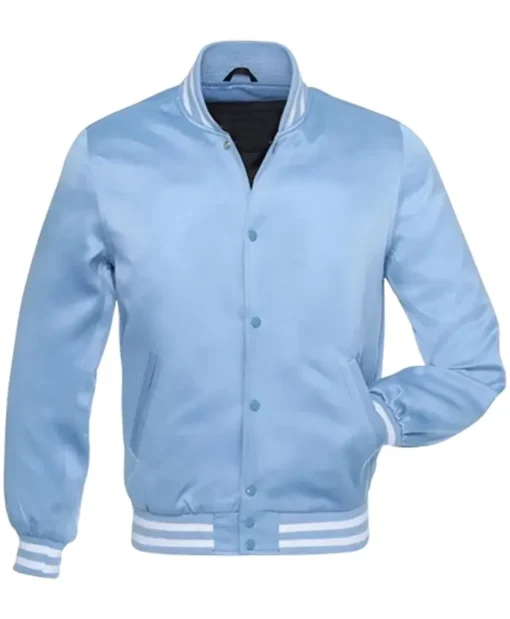 Unisex Sky Blue Satin Varsity Jacket