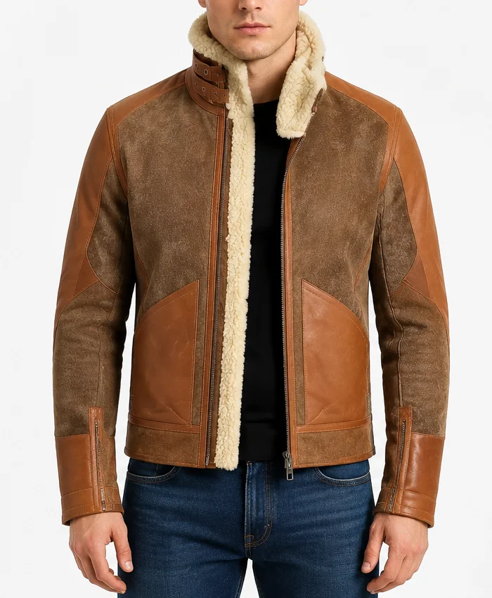 Warm Pilot Winter Shearling Leather Jacket For Mens