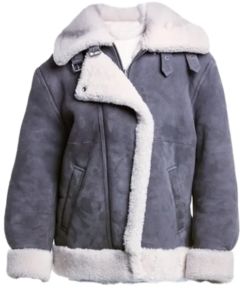 Women Grey Suede Shearling Jacket