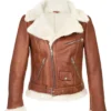 Women's Aviator Chestnut Shearling Leather Jacket