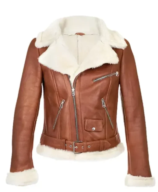Women's Aviator Chestnut Shearling Leather Jacket