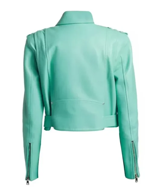 Women's Belted Turquoise Biker Leather Jacket